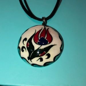 Hand painted pendant with black sting necklace